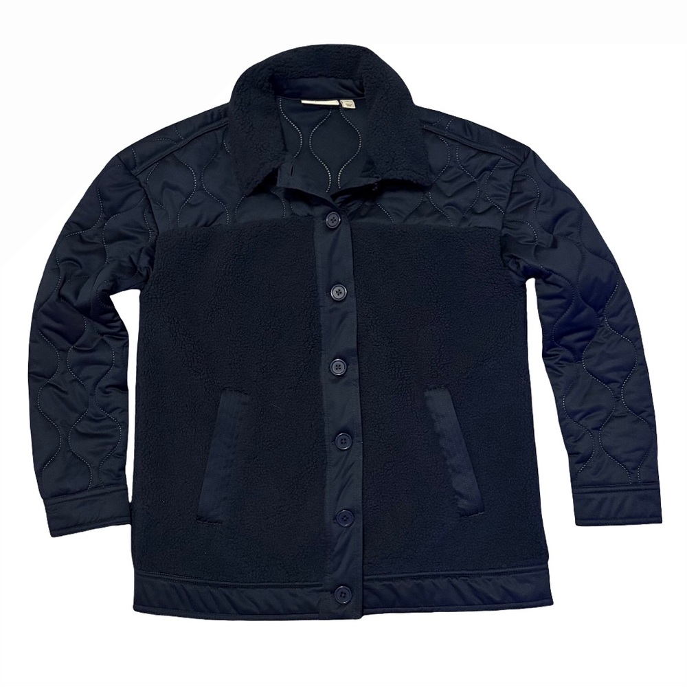 Navy Quilted and Fleece Button Jacket